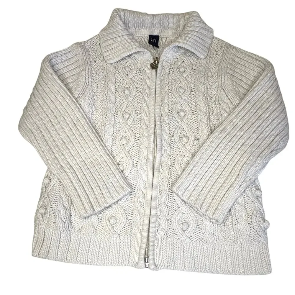 Vintage Baby Gap Zip Up Cardigan Sweater Girls 4T | Ivory Cable Knit